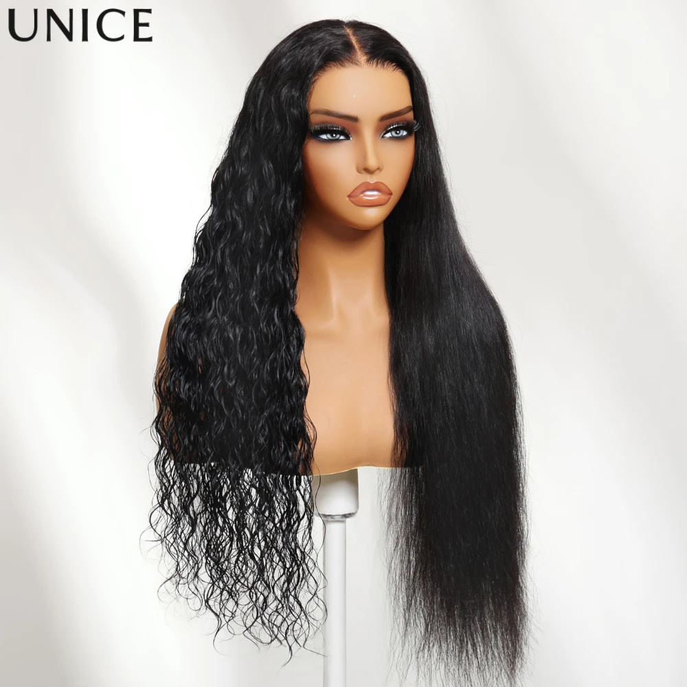 UNice 13x4 Bye Bye Slip™ Lace Frontal Wet & Wavy 2 in1 Straight to Water Wave Human Hair Wig Pull & Go Drawstring Glueless Wig Ready To Wear