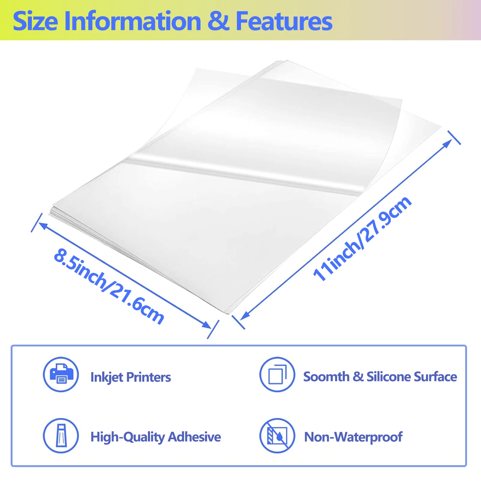 20 Sheets 8.5 x 11 Inch Clear Vinyl Sticker Paper Non-waterproof Self Adhesive Suitable for Inkjet Printing Label Sticker Paper