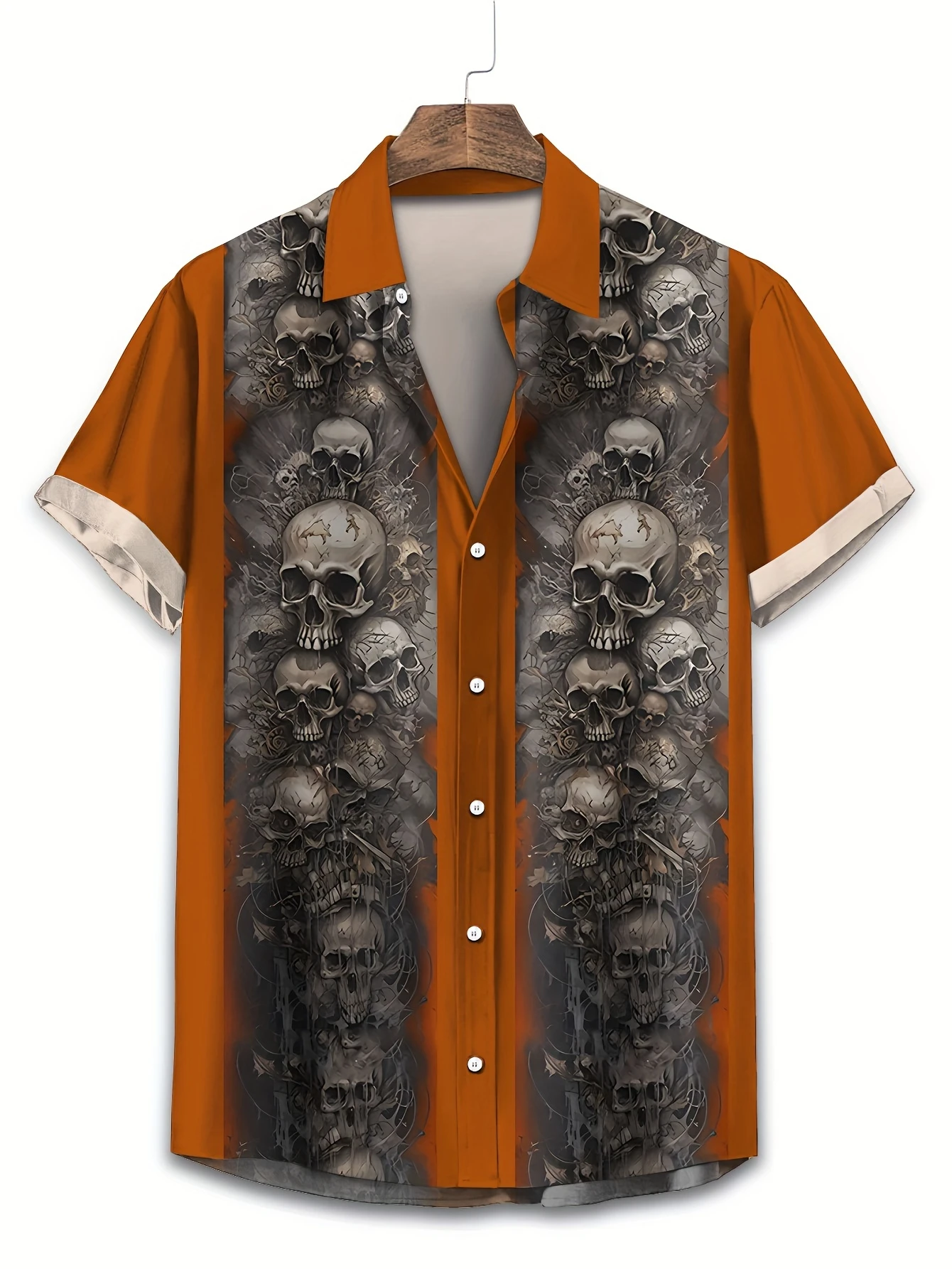 Skull Print Hawaiian Shirt For Men, Gothic Skeleton Pattern Short Sleeve Button Down Aloha Shirt, Casual Summer Beach Party Tops