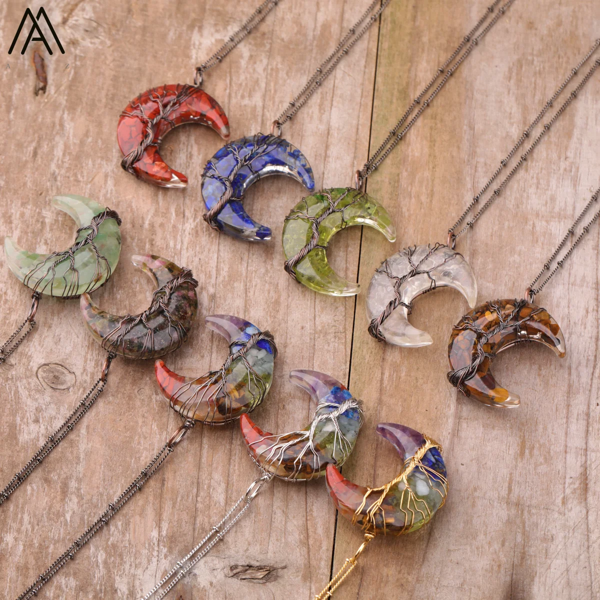 Collar con colgante de luna creciente de cristal de cuarzo para mujer, cadena de bronce Vintage, Reiki, regalo de joyería, envío directo