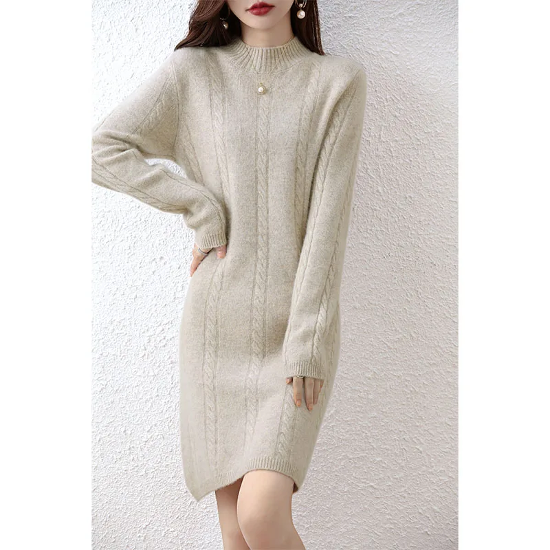 Cashmere Women\'s Sweater Knitted Dresses 100% Merino Wool Ladies Autumn Warm Elegant Dress Winter Female Pullovers Casual Skirts