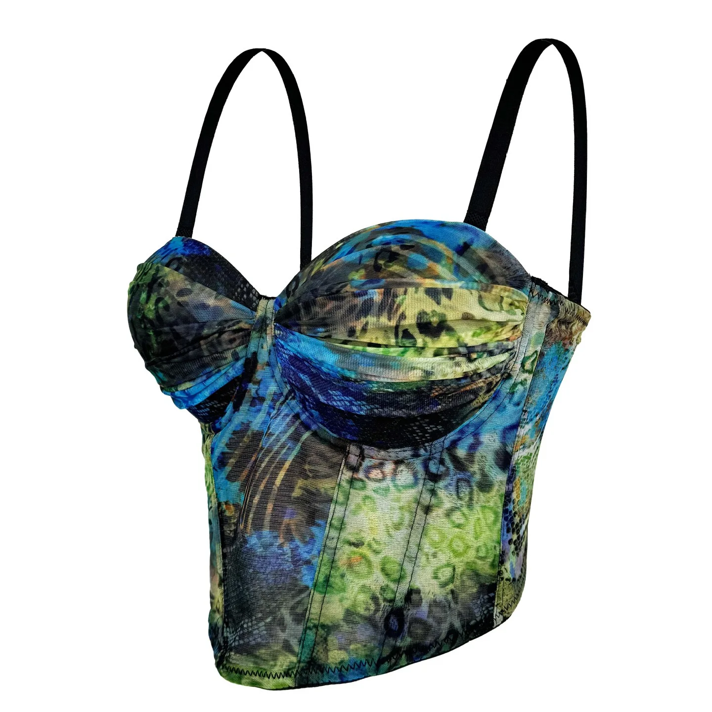 customized women's adult printed suspender with high-end feel wearing strapless sexy fishbone bra sexy lingerie fishnet bodysuit