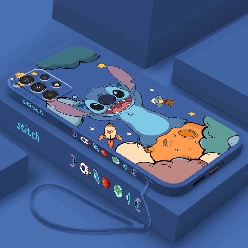 Funda de teléfono Disney Space stitch para Samsung A 02 03 13 14 22 23 24 32 33 34 52 53 54 72 73 Lite, Funda de cuerda izquierda líquida suave