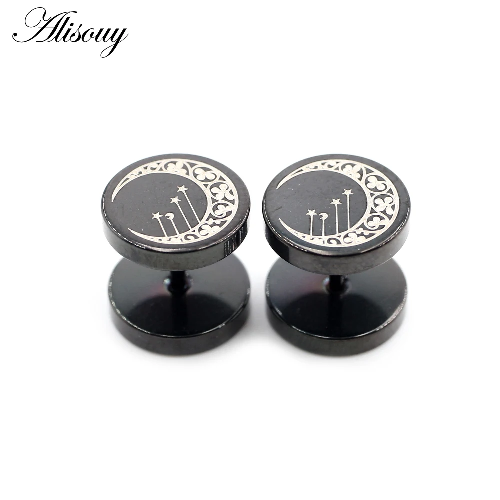 Alisouy 2pcs Moon Flower Cross Star Lion Stainless Steel Unisex Men Women Barbell Ear Stud Earring Tragus Helix Piercing Jewelry