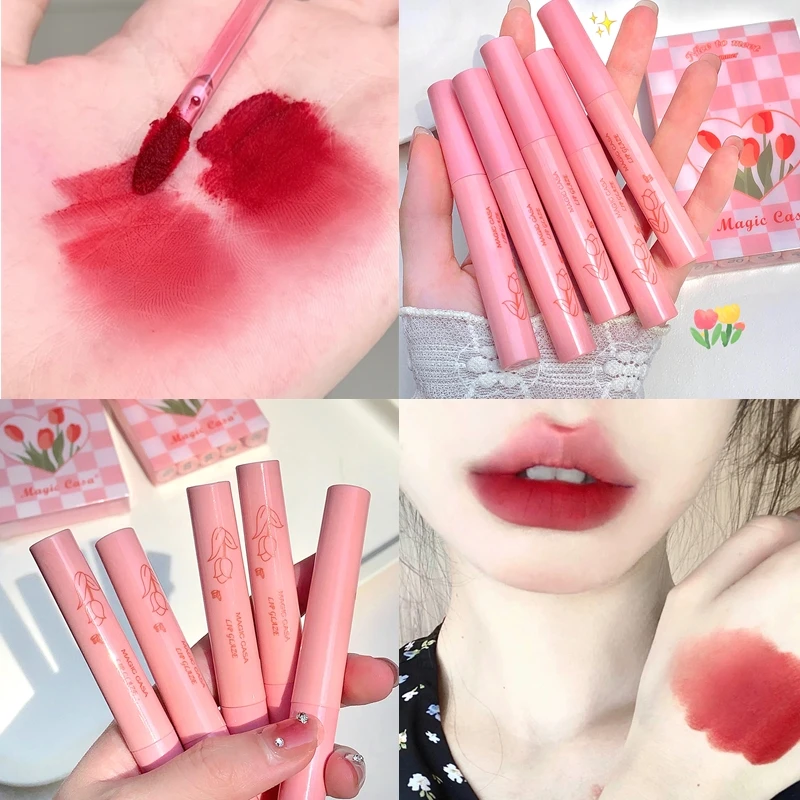 1 Set Liquid Lipstick Waterproof Lasting Non-Stick Cup Red Brown Lip Gloss Velvet Matte Moisturizing Mousse Lip Mud Cosmetics