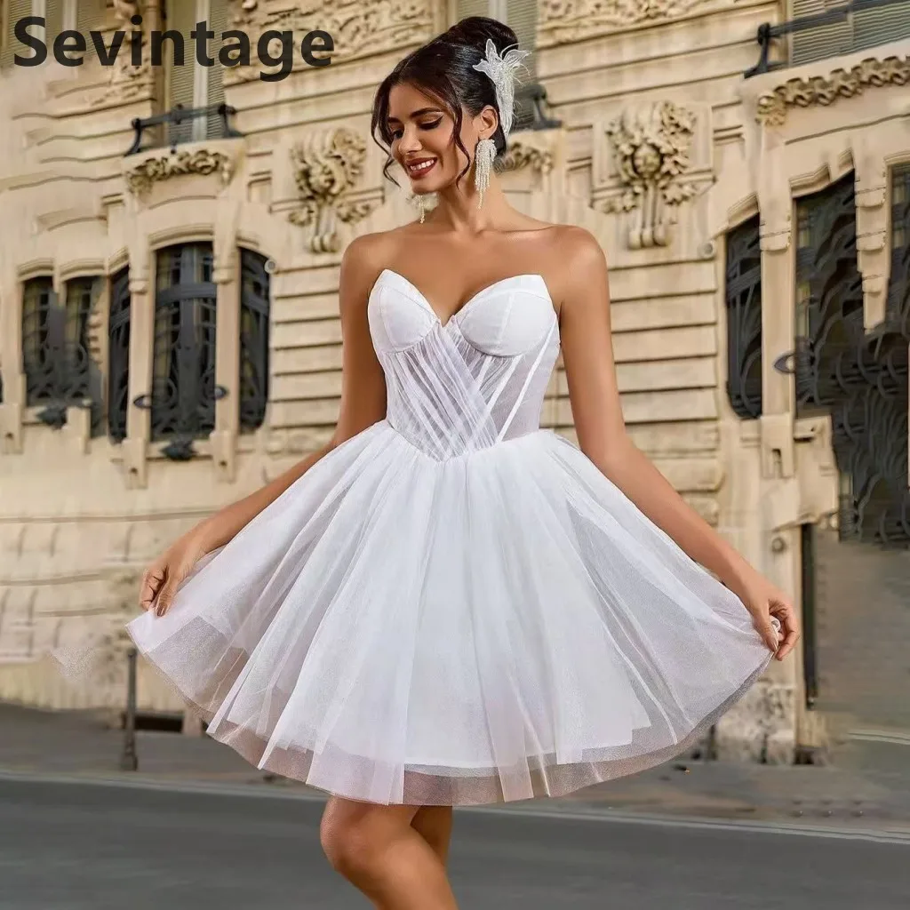 Sevintage 2025 Short Tulle Wedding Dress Ball Gown Mini Bridal Gowns Customized Vestidos De Novia