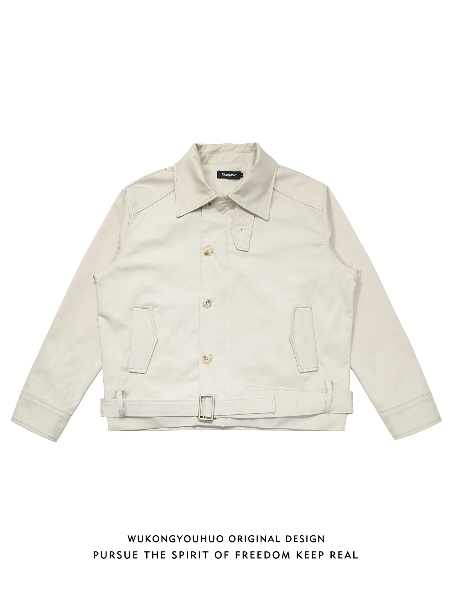 

Casual Vintage Pure Color Workwear Jaet with Stand Collar for Men And Women Spring Season Loose Fit ort Sle Outerwear