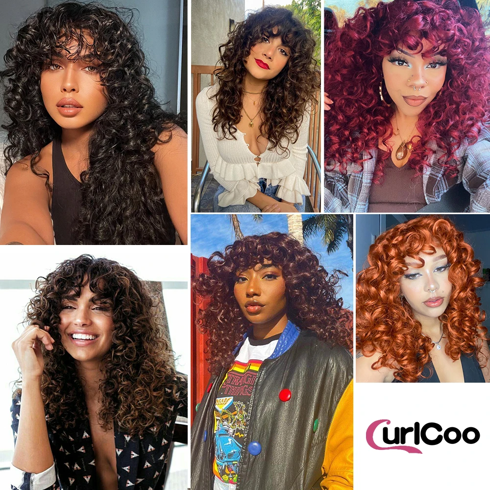 Rote lockige Perücken für Frauen kurze lockige Afro Perücke mit Pony große federnde flauschige synthetische Faser Haare für Cosplay und täglich