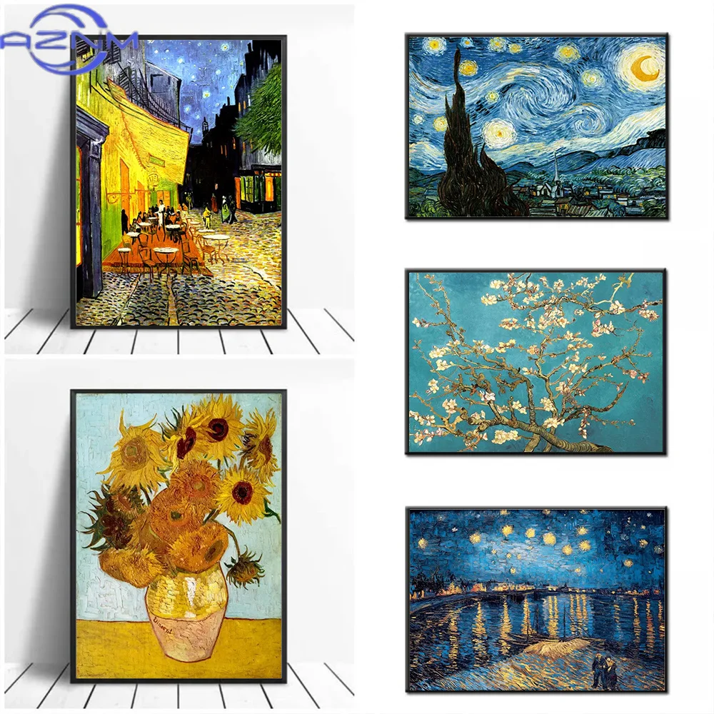 AZNM Natural Landscape HD Print Van Gogh Masterpiece Poster Starry Sky Sunflower Canvas Painting Modern Home Decor Wall Art Pict