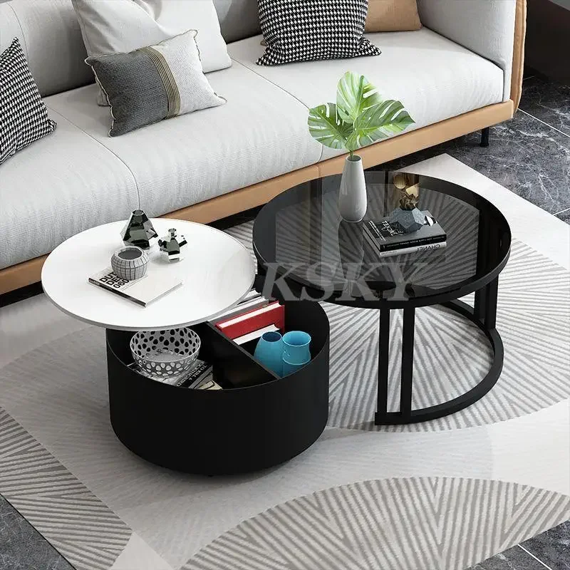 

Coffee Table Light Luxury Modern Apartment Simple Round Tempered Glass Iron Storage Coffee Table For Living Room Home Furniture