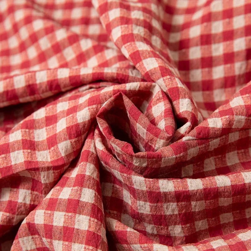 Rood geruite print 76% natuurlijke moerbeizijde textuur elastische taille dames dubbele zak losse casual harembroek