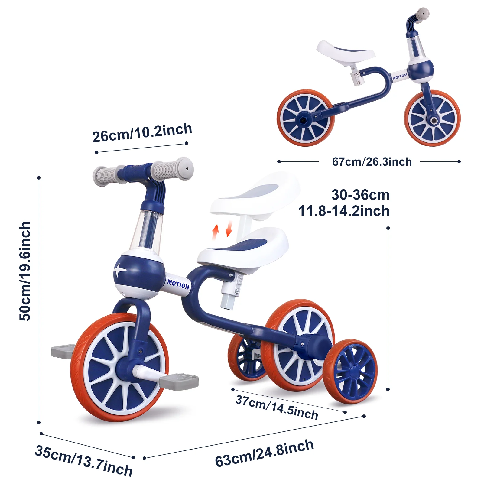 2 in 1 Convertible Toddler Tricycle, Kids Balance Bike with Pedals, Anti Rollover 3 Wheel Ride On Toy for 1-4 Year Old Boys Girls view 6
