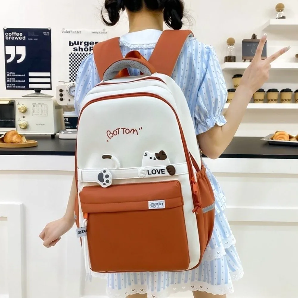 Waterproof Students School Backpack Large Capacity Multi Pocket Cute Cat School Bag Stationery Storage Casual