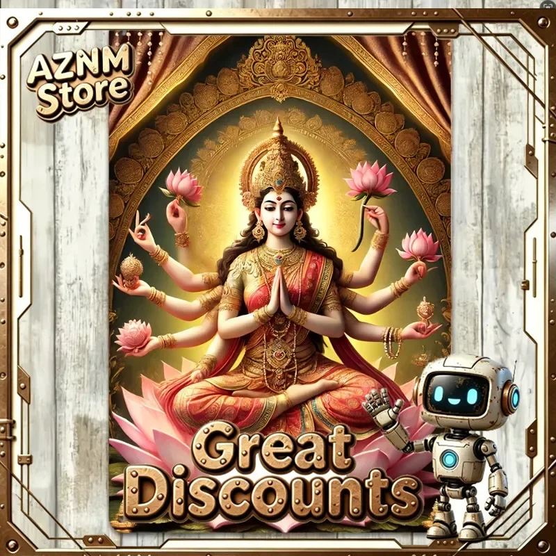 Lotus Goddess Four-Arm Seated Metal Wall Art, Aluminum Decorative Plaque for Home Restaurant Bar