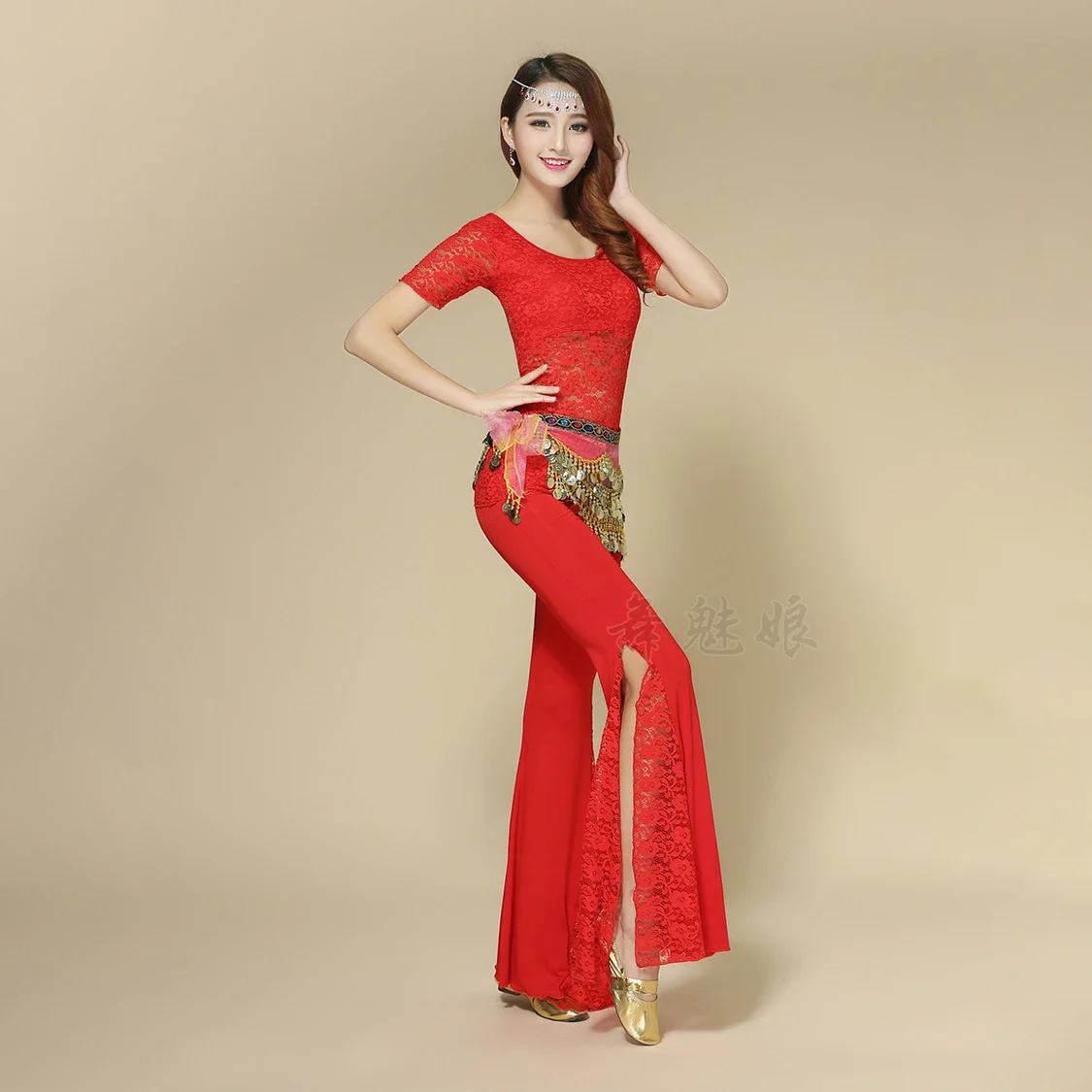 Conjunto de Top y pantalones largos para Danza Del Vientre, Traje Sexy para mujer, ropa de práctica, Traje Oriental de actuación para escenario