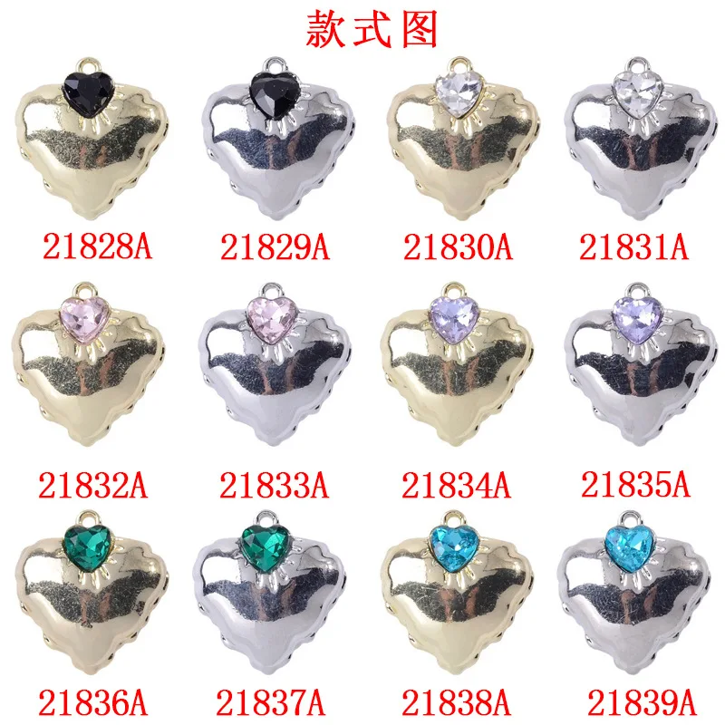 Versatile Clothing Shoe Bag Pendant Accessories Premium Textured Heart Pendant with Love Crystal Alloy Accessories
