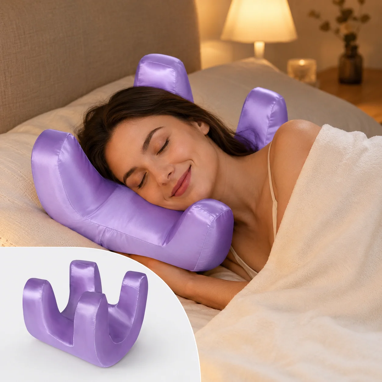 Anti Wrinkle Beauty Pillow Face Support Sleep Pillow Memory Foam Back Side Sleeper Neck Rest Pillow with Pillowcase