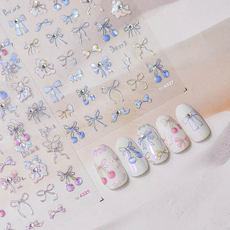 Aurora Burst Cute Pink Bow Nail Stickers Blue Bow Cute Bunny Nail Art Decoration Stickers