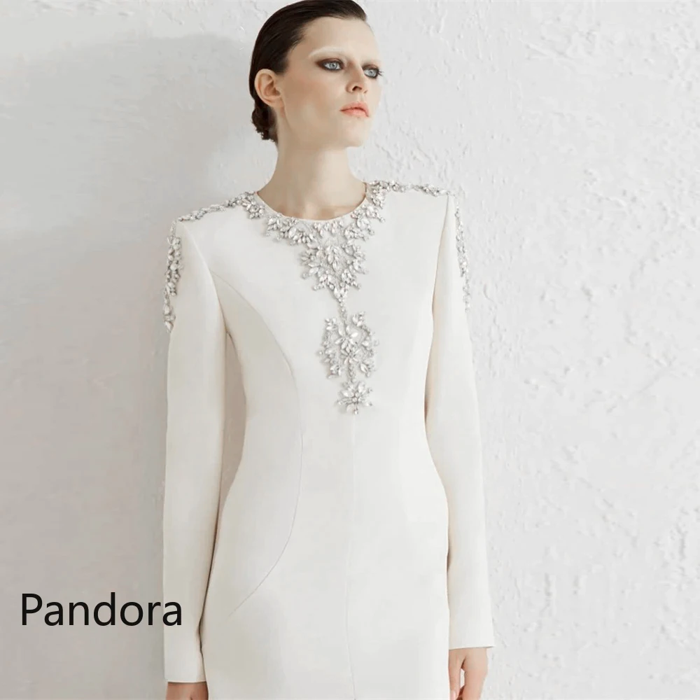 Pandora Ivory O-Neck Prom Dress Long Sleeves Evening Gown With Floor Length Summer Women Wedding Party Dress2024