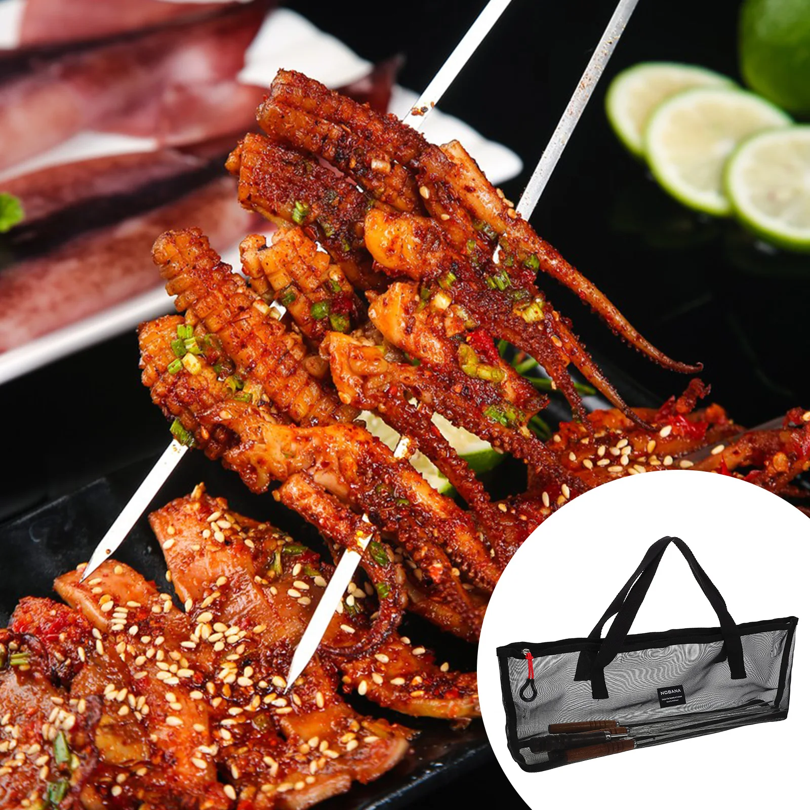 

BBQ Needle Set Stainless Steel Skewers for Kabob Reusable Grilling Sticks Metal Roasting Forks Long BBQ Tools Kitchen Bar