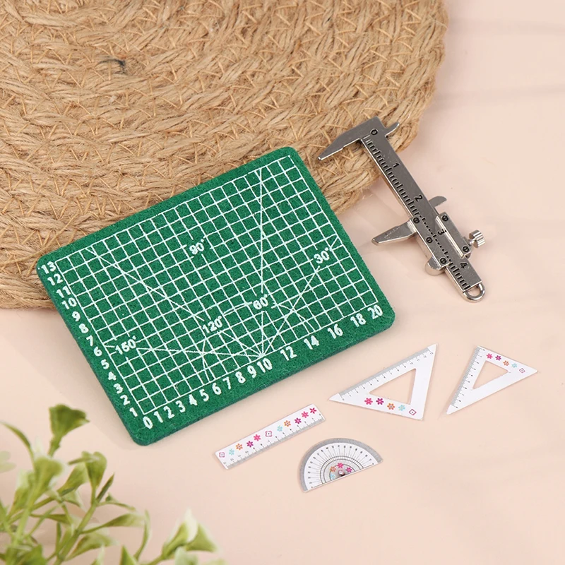 1Set 1:12 Dollhouse Vernier Caliper Ruler Triangular Ruler Cut Board Model For Doll House Home Decor Kids Pretend Play Toys DIY