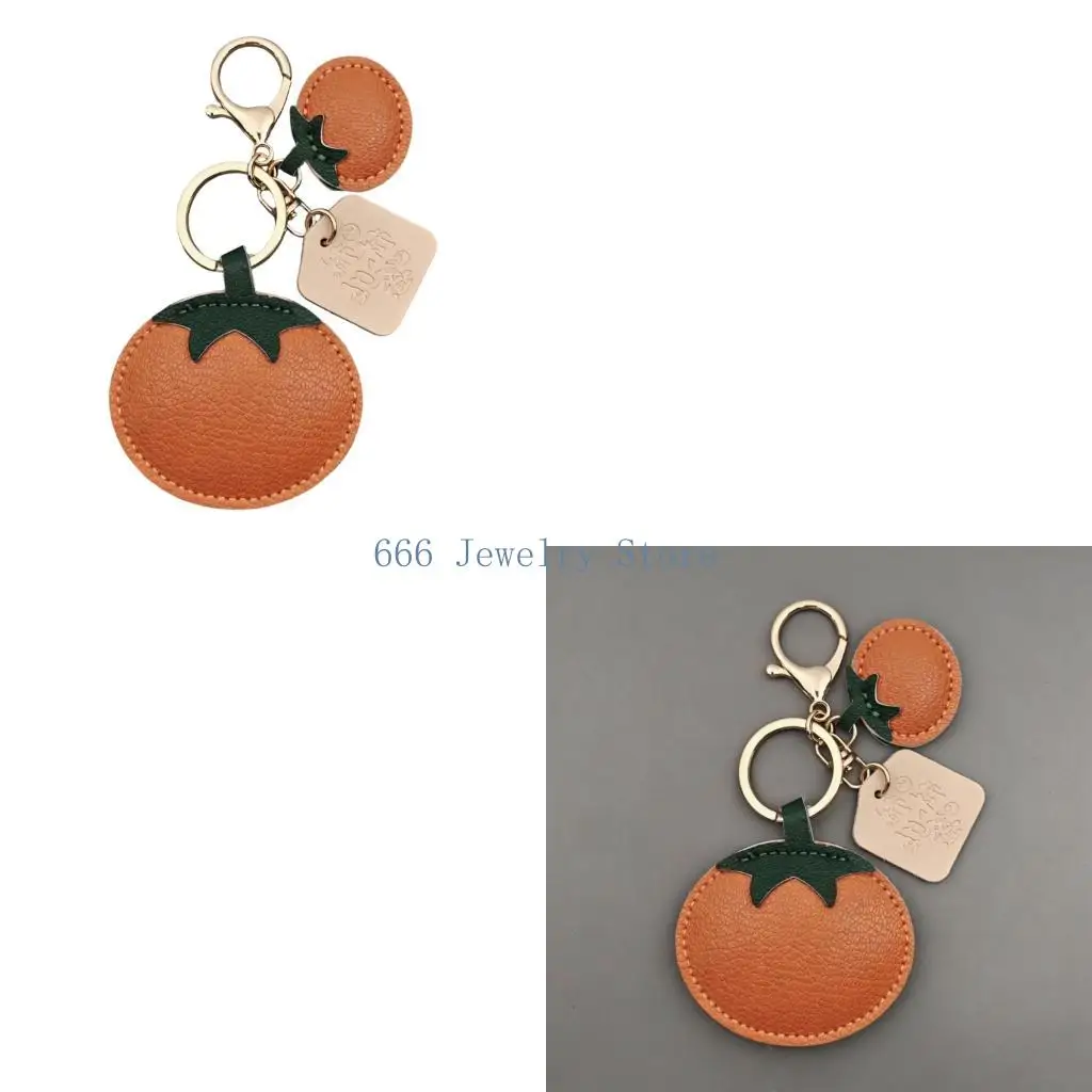 F2TD Fruit Bag Charm Accessory with Persimmon Design, Textured Finish and Embossed Plaque for Keychain or Purse Styling