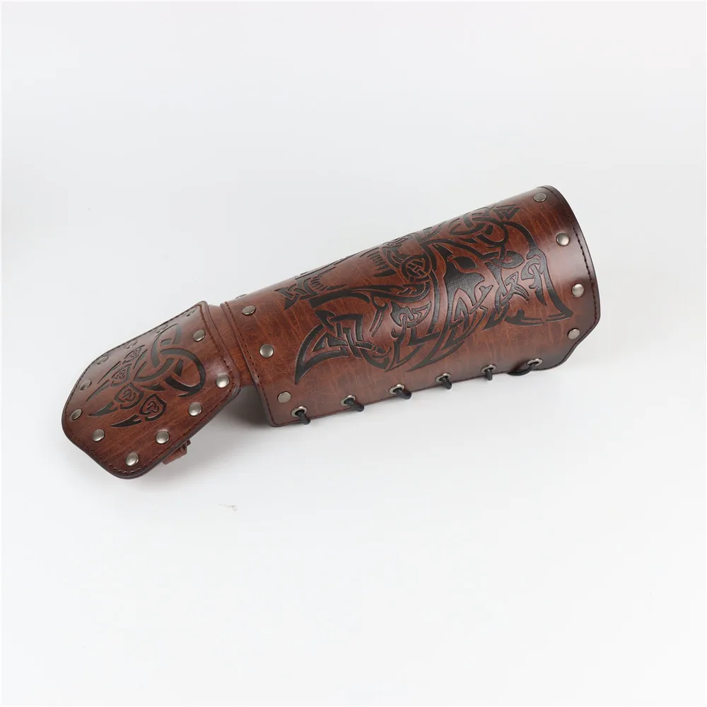 Protezione da polso medievale con lacci da uomo armatura da polso vichinga scaldamuscoli in pelle PU Knight Bracer Pirate Cosplay puntelli accessori