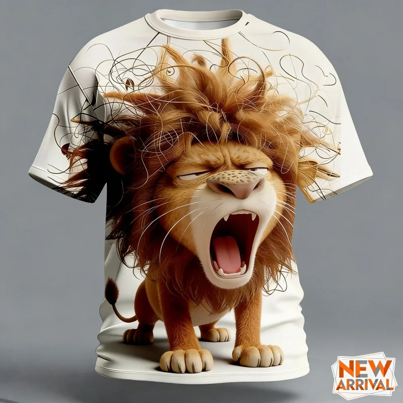 Abstrakte Lustige Löwe Muster T Shirt Für Männer Cartoon 3D Gedruckt Tees Sommer Casual Straße Oansatz Tops Lose Kurzarm T-Shirts