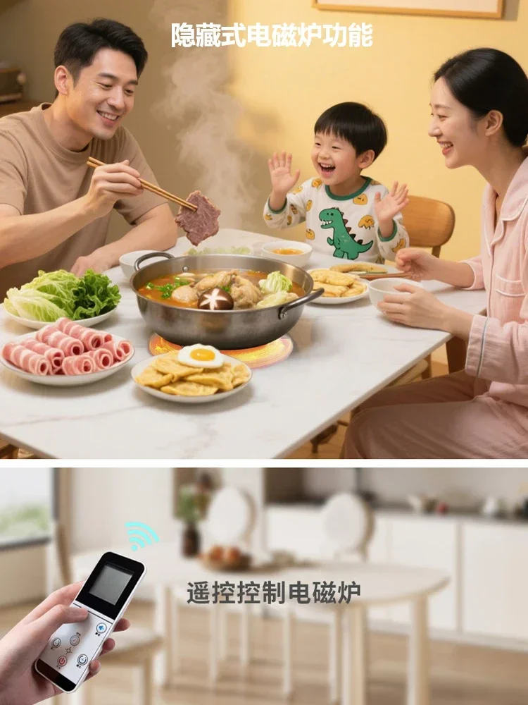 TAO Movable lifting coffee table dining table dual-purpose two-in-one cream wind small apartment living room rock slab
