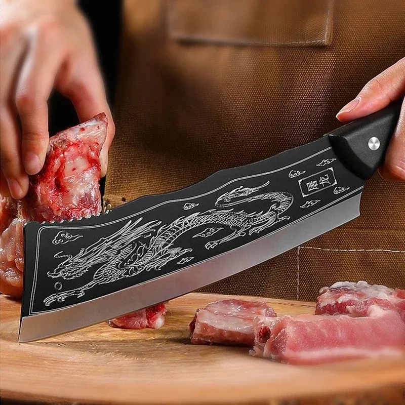 Seiko Hand Forged Kitchen Butcher Knife - Hand dragon butcher knife, high hardness meat cleaver bone chopping knife