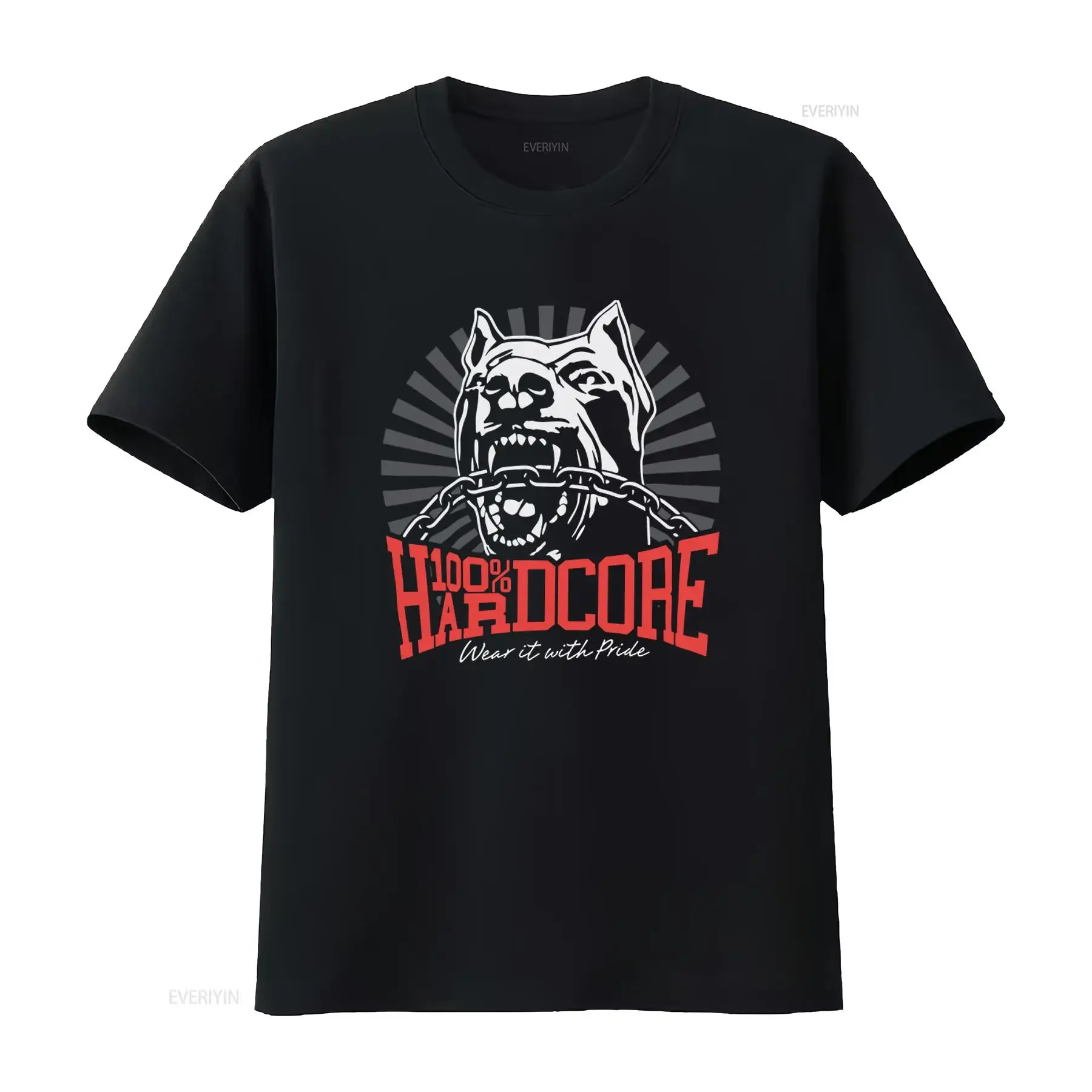 100 HARDCORE T Shirt Dog 1 Design Black Mens Gabber Pitbull with Chain Print Wear it Pride vintage Washed Stylish