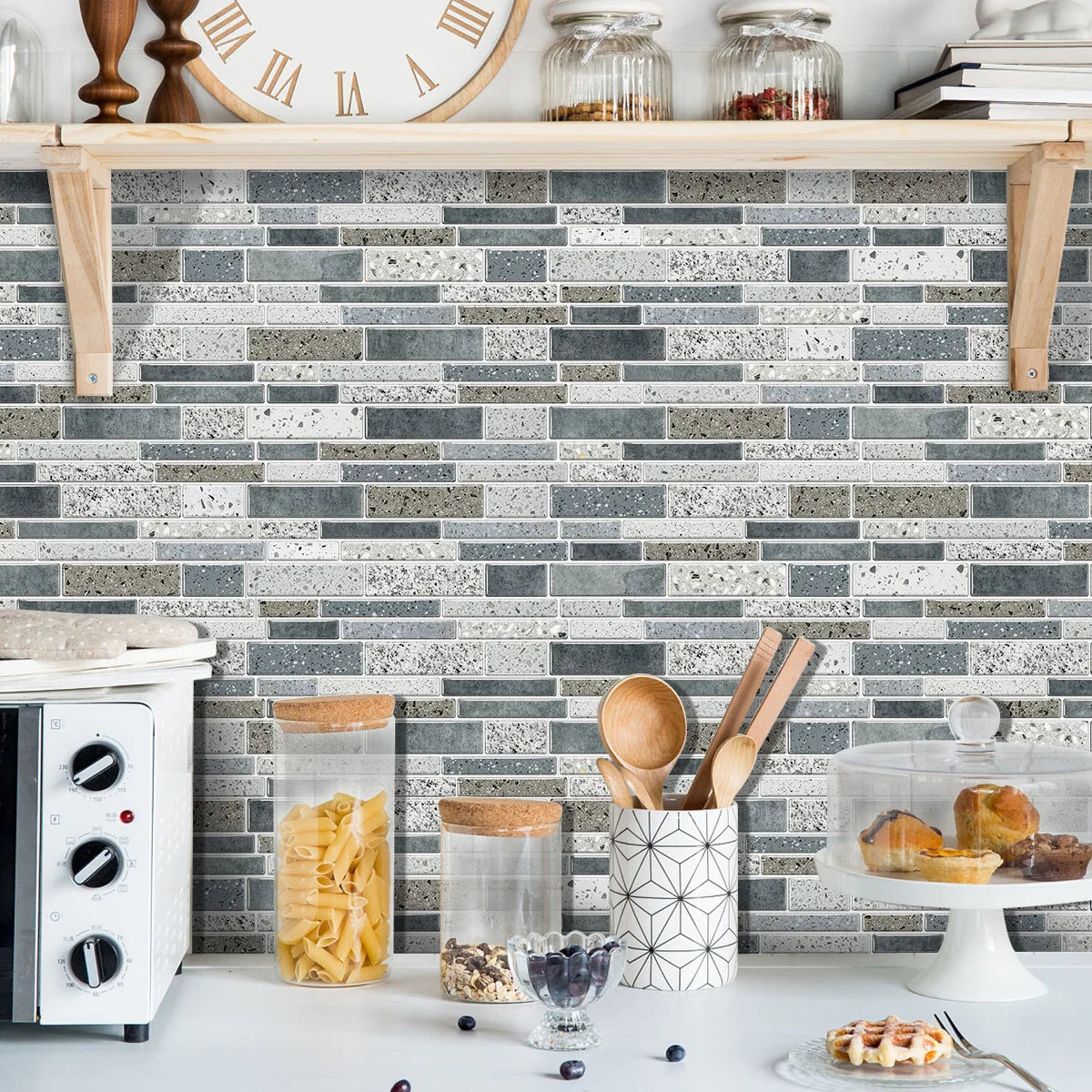 Imitation Marble Tile Self-Adhesive Waterproof Sticker 9.68x4.72 Inches 12/24/48 Pieces, Suitable for Indoor Decoration