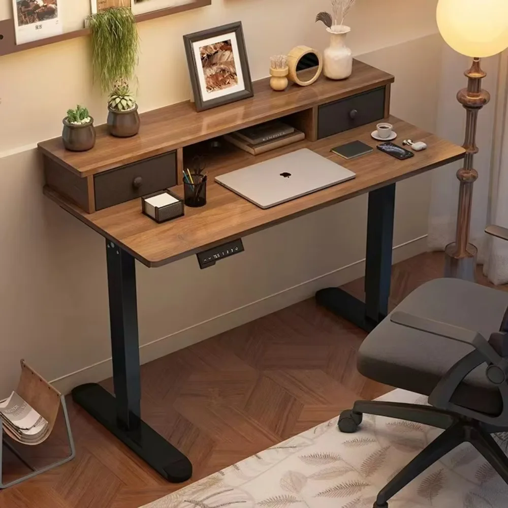 Electric Height-adjustable Standing Desk with Storage Rack, Smart Electric Desk, Suitable for Office Work and Gaming