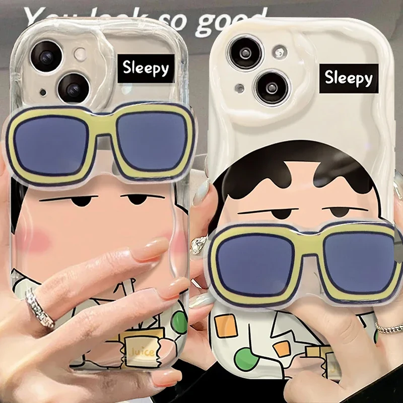 Etui na okulary C-Crayon S-ShinChan do iPhone 15 14 11 Pro Max 13 12 Mini XR XS X 8 7 6 6S Plus SE 2020 wstrząsoodporny pokrowiec