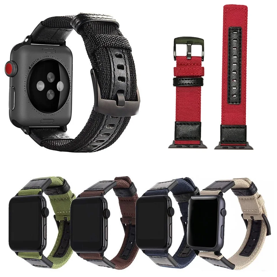 Strap For Apple watch band 44mm 45mm 41mm 40mm Jeep Canvas Nylon+Leather Bracelet iwatch Series 3 4 5 6 SE 7 8 Ultra 49mm Band