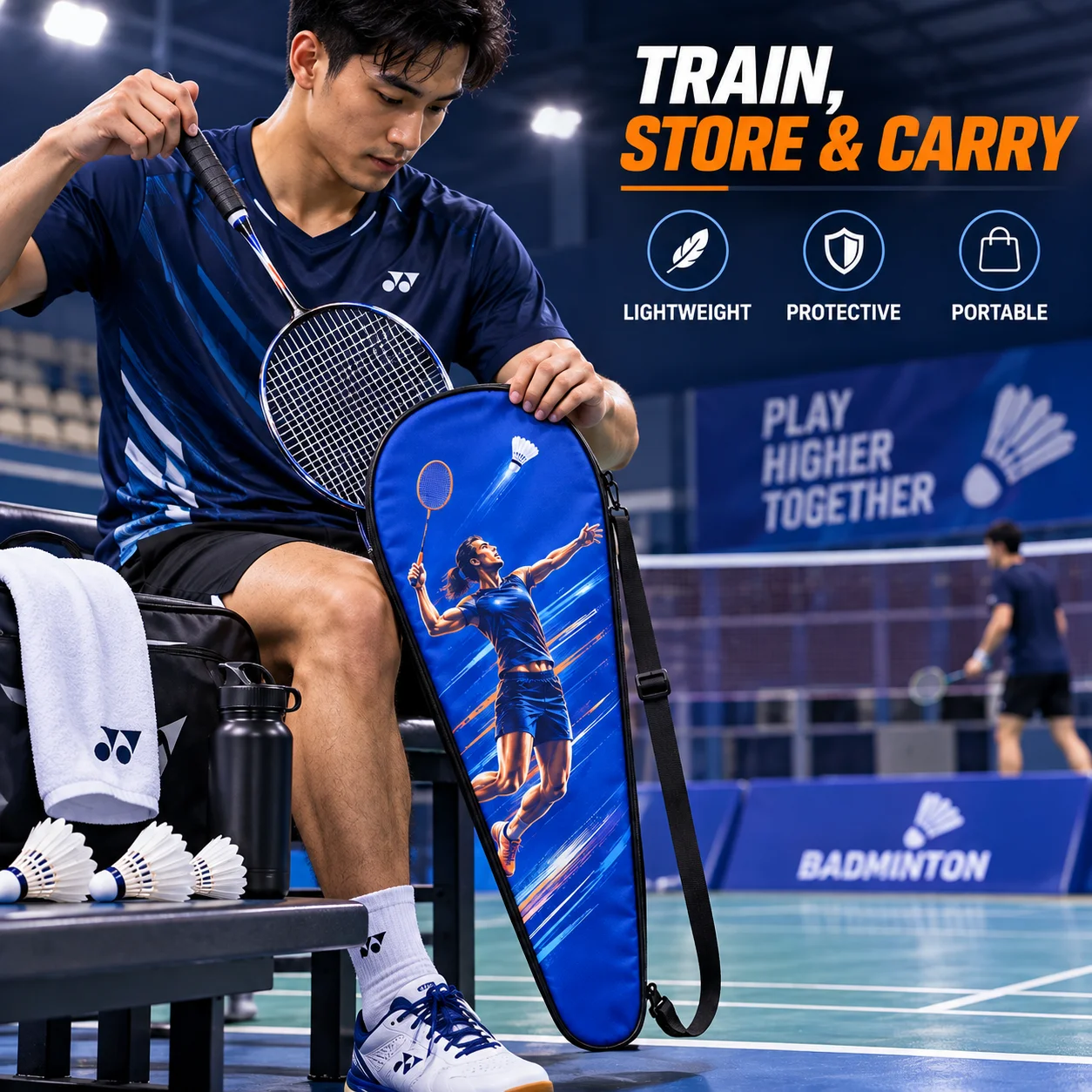 Custom Personalized Durable Badminton Racket Cover, Protective Shoulder Case with Photo Logo Print for Training Travel Sports