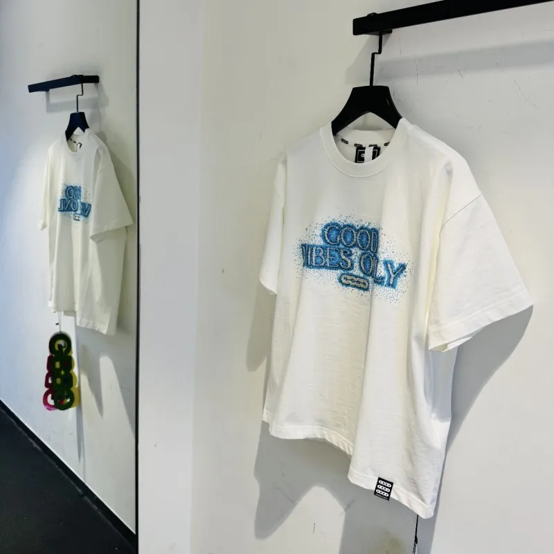 2XL GOODBRAND Tshirts Advanced Sensory Tube Bead Embroidery Slogan Blue Galaxy Short Sleeve Cotton Men Women Tops Streetwear