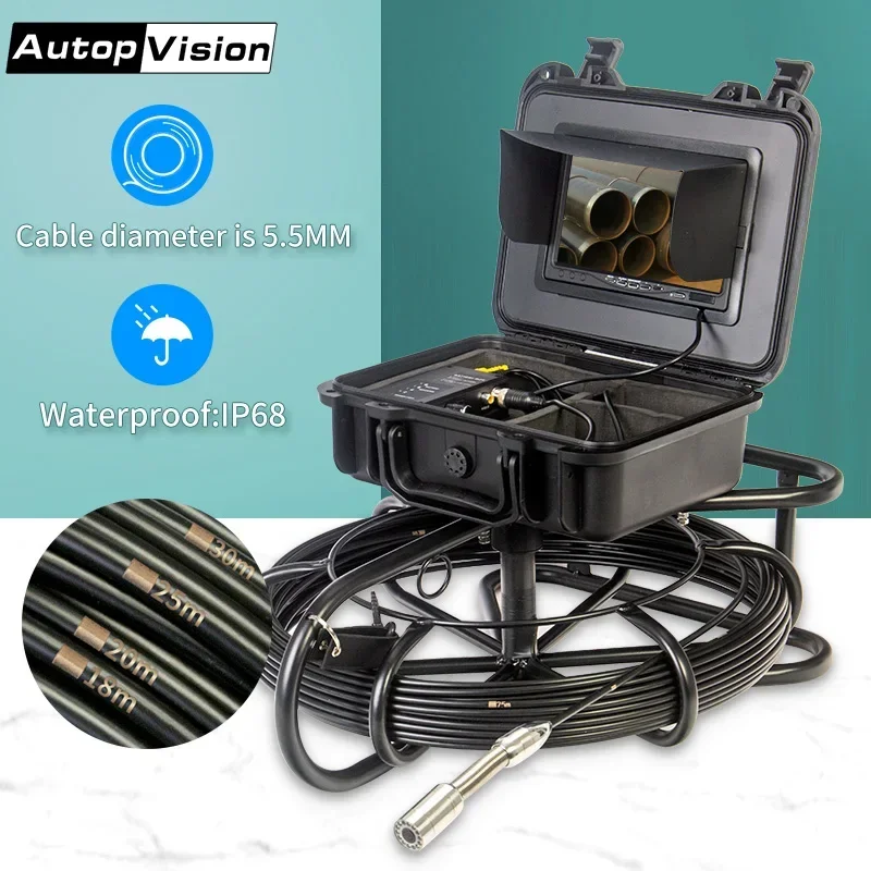 Sewer Camera Pipe Pipeline Inspection Waterproof Endoscope 30M/100FT 1200TVL Industrial Plumbing Snake Include 16GB Card 23mm