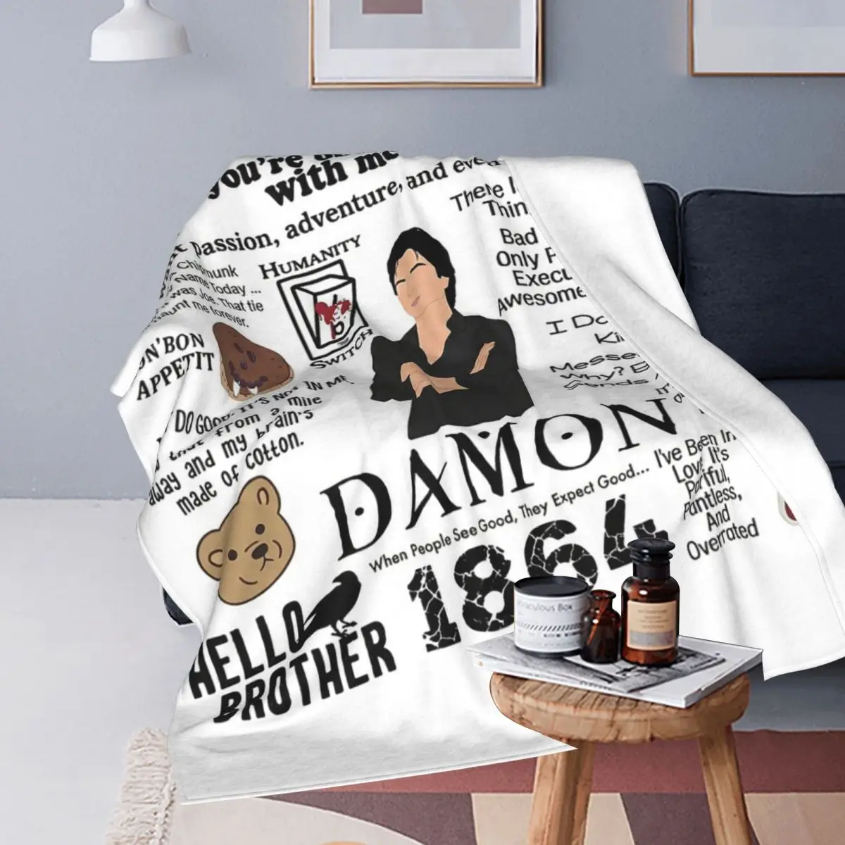 The Vampire Diaries Damon Salvatore TV Series Blankets Soft Warm Flannel Throw Blanket Bedspread for Bed Travel Home Couch