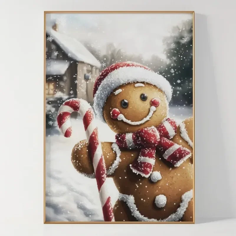 Multiple sizes 1pc frameless Canvas Painting Gingerbread Print Christmas Wall Art Christmas Decor Winter Wall Art Tis The Season