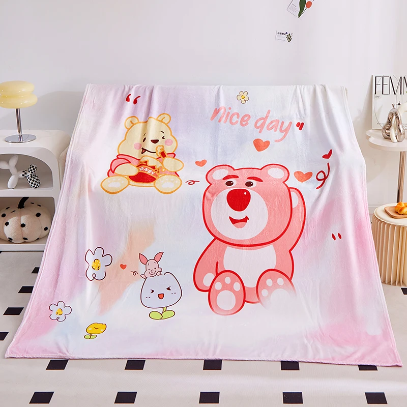 Disney Strawberry Bear Three Eyes Boy Farfarer Fleece Blanket Student Dormitory Children's Napping Blanket Warm Blanket