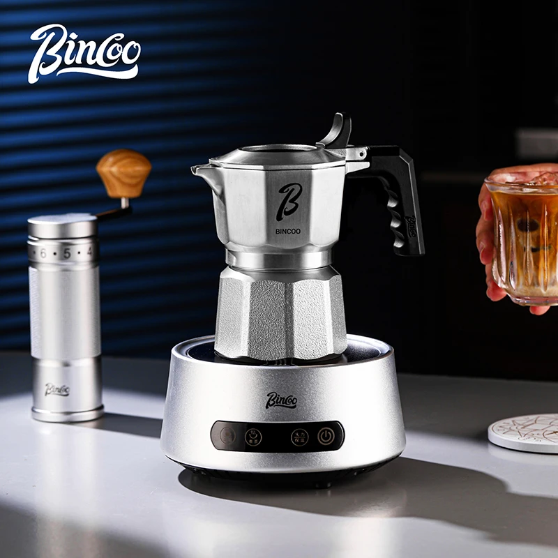 Bincoo Double Valve Moka Pot, 120ml 2 Cup Stovetop Espresso Maker, Italian Coffee Pot with Wooden Handle, Rich Crema Brewing for
