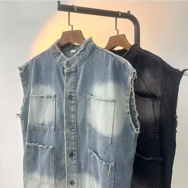 Summer New Arrivals Men's Denim Vest Jacket Retro Style Trendy Handsome Sleeveless Jacket Loose Shawl Collar Jean Outerwear