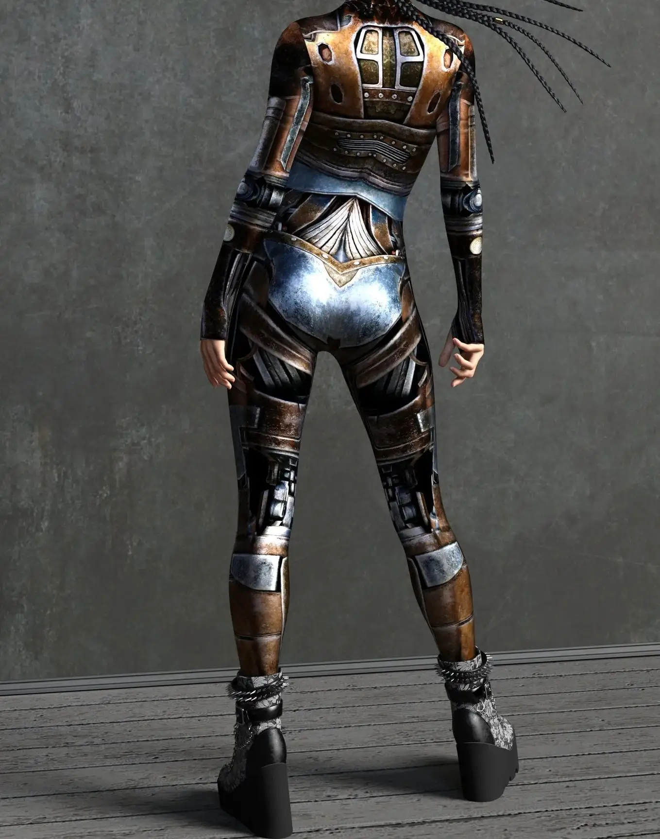 Mechanischer Rüstungsanzug für Frauen, Cyber-Fighter-Cosplay-Bodysuit, Steampunk-Kostüm, Zentai-Anzug für Halloween-Partys – Detail 22