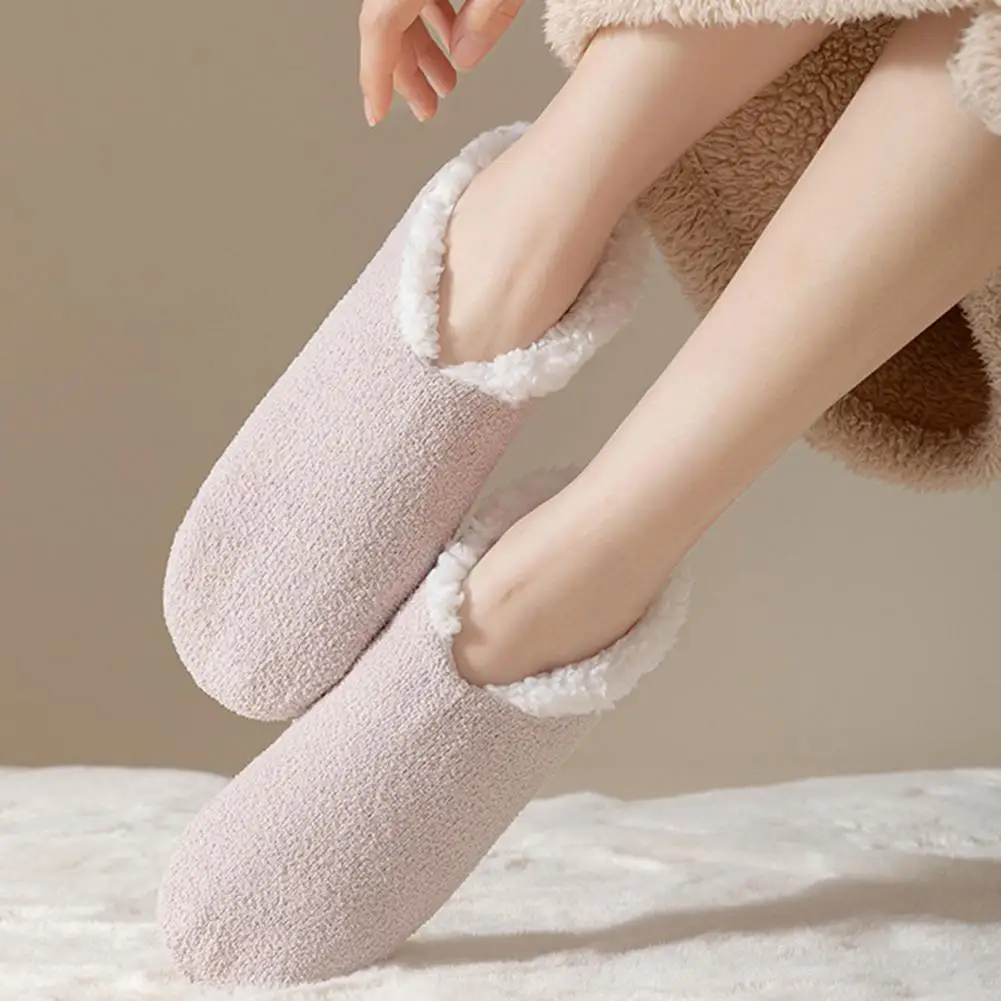 Fuzzy Lined Socks Floor Socks Cozy Plush Lined Slipper Socks for Women Non-slip Indoor Winter Warmth Soft Thermal Home Shoes