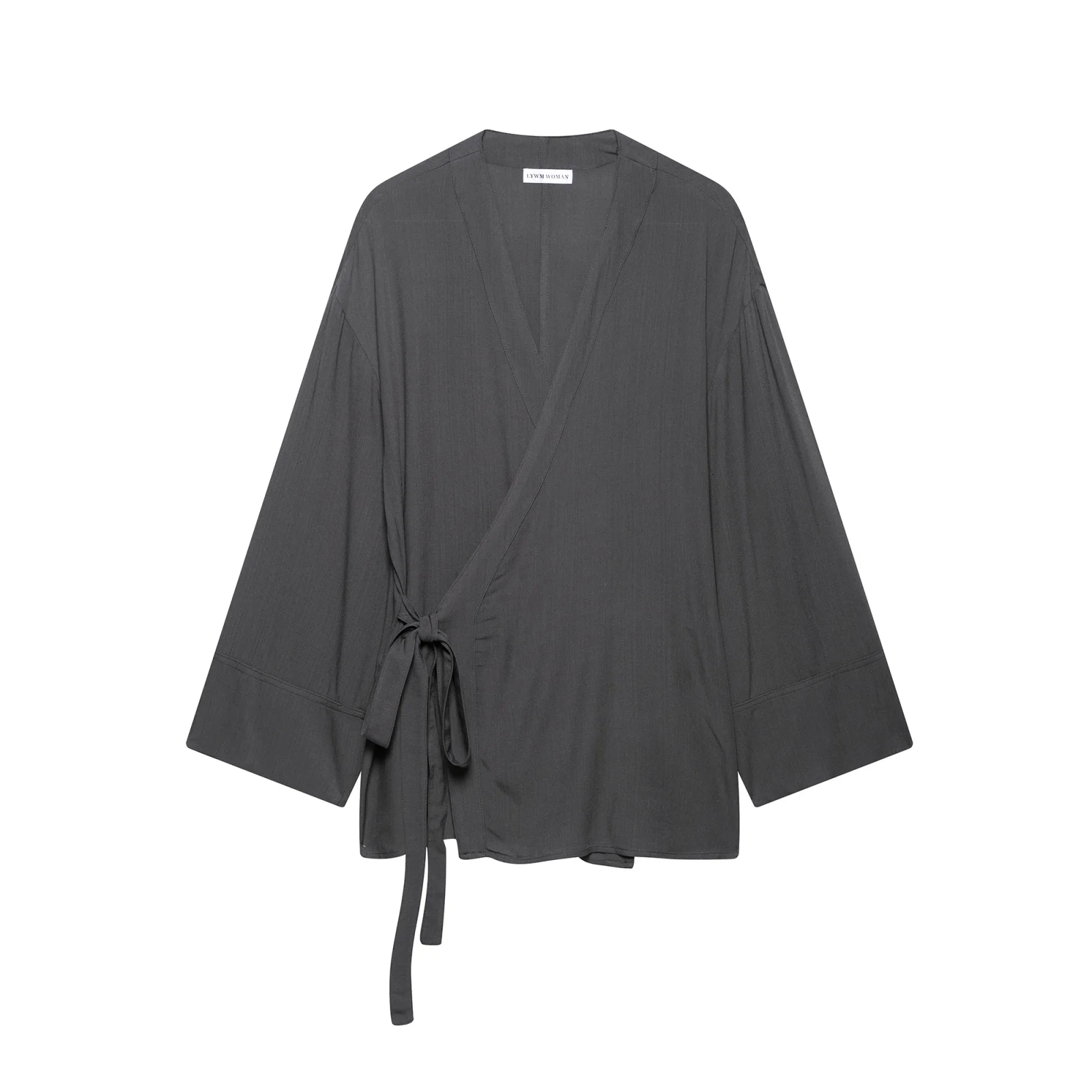 

Spring New Women's Kimono Sle Jaet Pants Side Knot Decor Casual Loose Fit Long Sve V-Ne Polyester Fiber