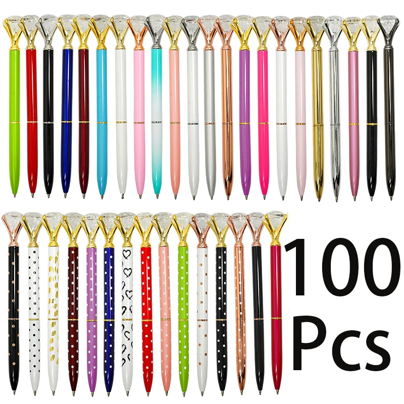 100Pcs  Black Ink Ballpoint Pen Crystal Diamond Twist Metal Pen  Medium Point for Note Taking