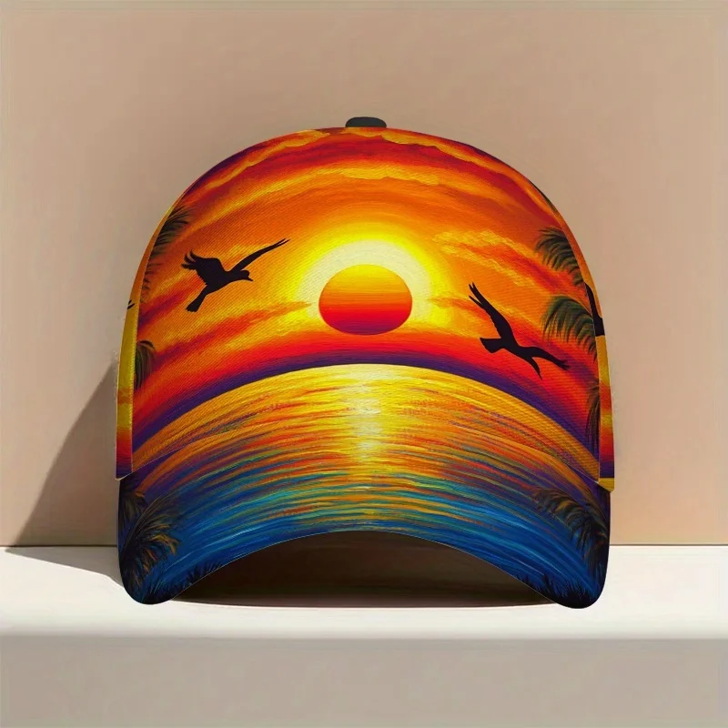 Classic Baseball Cap Featuring a Tropical Sunset Design a Lightweight Duckbill Hat That Is Easy to Wear with an Adjustable