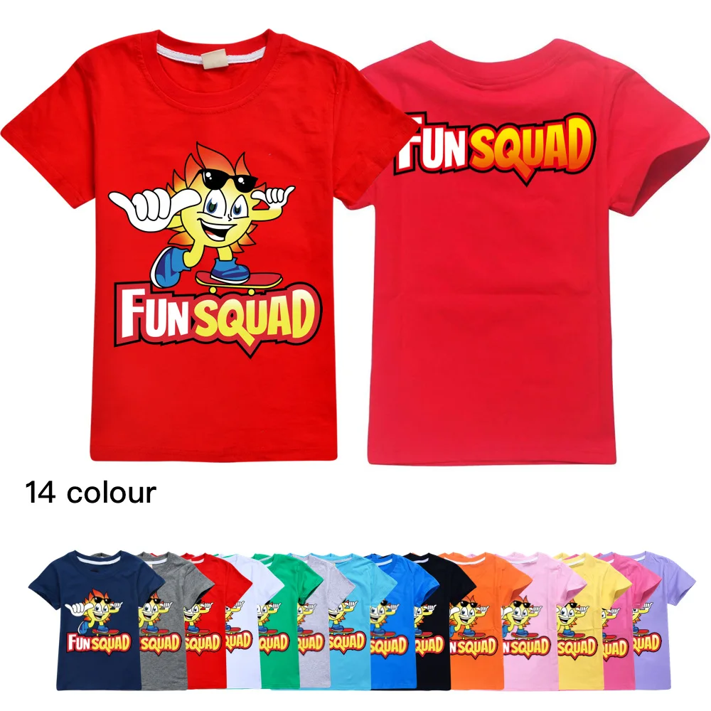 New Boys Kawaii Fun Squad Gaming Cotton Printing T-shirts Cartoon Short-sleeved Girls T-shirt Summer Casual All-match Tops