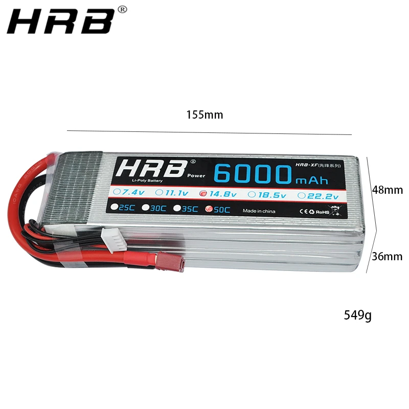 HRB 4S 14.8V بطارية ليبو 6000mah XT60 T عمداء RC أجزاء ل VKAR بيسون عربات التي تجرها الدواب سيارة FPV الطائرات 1/10 قارب